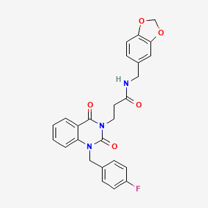 molecular formula C26H22FN3O5 B11436073 N-(benzo[d][1,3]dioxol-5-ylmethyl)-3-(1-(4-fluorobenzyl)-2,4-dioxo-1,2-dihydroquinazolin-3(4H)-yl)propanamide 