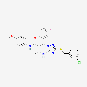 molecular formula C27H23ClFN5O2S B11436098 2-[(3-chlorobenzyl)sulfanyl]-7-(3-fluorophenyl)-N-(4-methoxyphenyl)-5-methyl-4,7-dihydro[1,2,4]triazolo[1,5-a]pyrimidine-6-carboxamide 