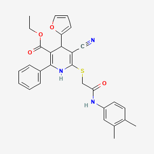 Ethyl 5-cyano-6-({2-[(3,4-dimethylphenyl)amino]-2-oxoethyl}sulfanyl)-4-(furan-2-yl)-2-phenyl-1,4-dihydropyridine-3-carboxylate