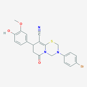 3-(4-bromophenyl)-8-(4-hydroxy-3-methoxyphenyl)-6-oxo-3,4,7,8-tetrahydro-2H,6H-pyrido[2,1-b][1,3,5]thiadiazine-9-carbonitrile