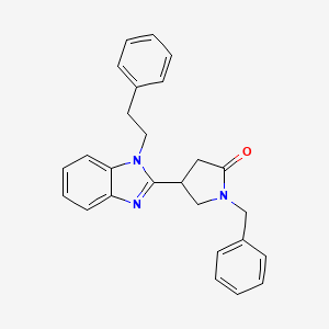 molecular formula C26H25N3O B11436304 1-benzyl-4-(1-phenethyl-1H-benzo[d]imidazol-2-yl)pyrrolidin-2-one 