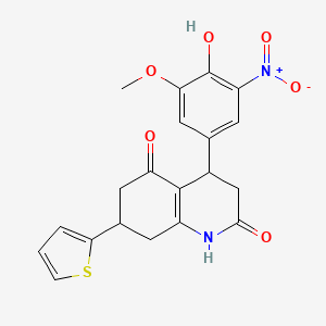 4-(4-hydroxy-3-methoxy-5-nitrophenyl)-7-(thiophen-2-yl)-4,6,7,8-tetrahydroquinoline-2,5(1H,3H)-dione