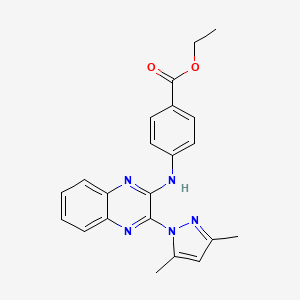 molecular formula C22H21N5O2 B11436341 ethyl 4-{[3-(3,5-dimethyl-1H-pyrazol-1-yl)quinoxalin-2-yl]amino}benzoate 