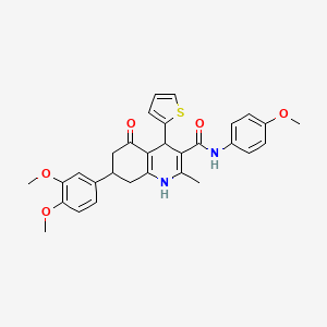 molecular formula C30H30N2O5S B11436357 7-(3,4-dimethoxyphenyl)-N-(4-methoxyphenyl)-2-methyl-5-oxo-4-(thiophen-2-yl)-1,4,5,6,7,8-hexahydroquinoline-3-carboxamide 