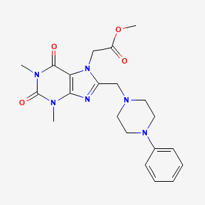 molecular formula C21H26N6O4 B11436459 methyl {1,3-dimethyl-2,6-dioxo-8-[(4-phenylpiperazin-1-yl)methyl]-1,2,3,6-tetrahydro-7H-purin-7-yl}acetate 