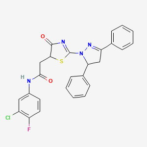 N-(3-chloro-4-fluorophenyl)-2-[2-(3,5-diphenyl-4,5-dihydro-1H-pyrazol-1-yl)-4-oxo-4,5-dihydro-1,3-thiazol-5-yl]acetamide