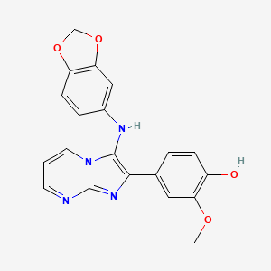 molecular formula C20H16N4O4 B11436508 4-[3-(1,3-Benzodioxol-5-ylamino)imidazo[1,2-a]pyrimidin-2-yl]-2-methoxyphenol 