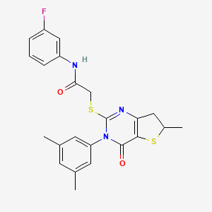 molecular formula C23H22FN3O2S2 B11436542 2-((3-(3,5-dimethylphenyl)-6-methyl-4-oxo-3,4,6,7-tetrahydrothieno[3,2-d]pyrimidin-2-yl)thio)-N-(3-fluorophenyl)acetamide 