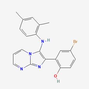 molecular formula C20H17BrN4O B11436596 4-Bromo-2-{3-[(2,4-dimethylphenyl)amino]imidazo[1,2-a]pyrimidin-2-yl}phenol 