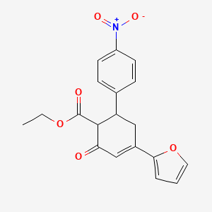 molecular formula C19H17NO6 B11436604 Ethyl 4-(furan-2-yl)-6-(4-nitrophenyl)-2-oxocyclohex-3-ene-1-carboxylate 