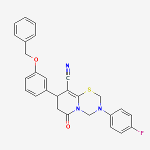 molecular formula C27H22FN3O2S B11436621 8-[3-(benzyloxy)phenyl]-3-(4-fluorophenyl)-6-oxo-3,4,7,8-tetrahydro-2H,6H-pyrido[2,1-b][1,3,5]thiadiazine-9-carbonitrile 