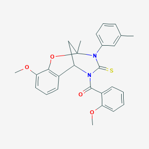 molecular formula C27H26N2O4S B11436802 [10-methoxy-2-methyl-3-(3-methylphenyl)-4-thioxo-3,4-dihydro-2H-2,6-methano-1,3,5-benzoxadiazocin-5(6H)-yl](2-methoxyphenyl)methanone 