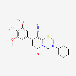 3-cyclohexyl-6-oxo-8-(3,4,5-trimethoxyphenyl)-3,4,7,8-tetrahydro-2H,6H-pyrido[2,1-b][1,3,5]thiadiazine-9-carbonitrile