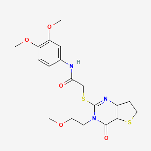 molecular formula C19H23N3O5S2 B11436962 N-(3,4-Dimethoxyphenyl)-2-{[3-(2-methoxyethyl)-4-oxo-3H,4H,6H,7H-thieno[3,2-D]pyrimidin-2-YL]sulfanyl}acetamide 