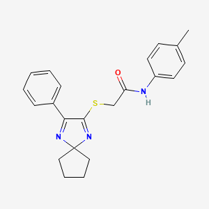 molecular formula C22H23N3OS B11436997 N-(4-Methylphenyl)-2-({3-phenyl-1,4-diazaspiro[4.4]nona-1,3-dien-2-YL}sulfanyl)acetamide 