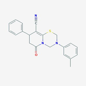 3-(3-methylphenyl)-6-oxo-8-phenyl-3,4,7,8-tetrahydro-2H,6H-pyrido[2,1-b][1,3,5]thiadiazine-9-carbonitrile