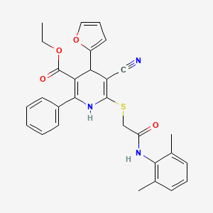 molecular formula C29H27N3O4S B11437058 Ethyl 5-cyano-6-({2-[(2,6-dimethylphenyl)amino]-2-oxoethyl}sulfanyl)-4-(furan-2-yl)-2-phenyl-1,4-dihydropyridine-3-carboxylate 