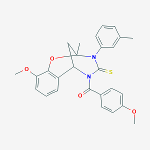 molecular formula C27H26N2O4S B11437063 [10-methoxy-2-methyl-3-(3-methylphenyl)-4-thioxo-3,4-dihydro-2H-2,6-methano-1,3,5-benzoxadiazocin-5(6H)-yl](4-methoxyphenyl)methanone 