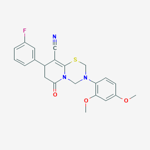 3-(2,4-dimethoxyphenyl)-8-(3-fluorophenyl)-6-oxo-3,4,7,8-tetrahydro-2H,6H-pyrido[2,1-b][1,3,5]thiadiazine-9-carbonitrile