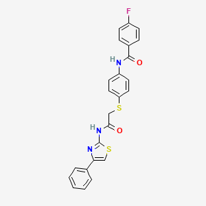 4-fluoro-N-[4-[2-oxo-2-[(4-phenyl-1,3-thiazol-2-yl)amino]ethyl]sulfanylphenyl]benzamide