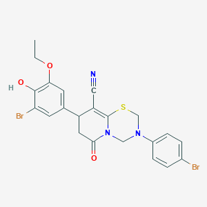 8-(3-bromo-5-ethoxy-4-hydroxyphenyl)-3-(4-bromophenyl)-6-oxo-3,4,7,8-tetrahydro-2H,6H-pyrido[2,1-b][1,3,5]thiadiazine-9-carbonitrile