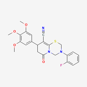 3-(2-fluorophenyl)-6-oxo-8-(3,4,5-trimethoxyphenyl)-3,4,7,8-tetrahydro-2H,6H-pyrido[2,1-b][1,3,5]thiadiazine-9-carbonitrile