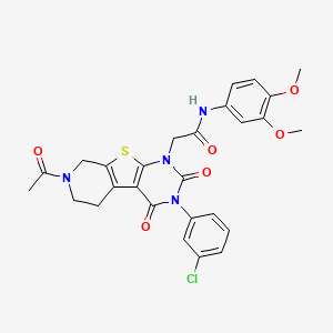 molecular formula C27H25ClN4O6S B11437284 2-[11-acetyl-4-(3-chlorophenyl)-3,5-dioxo-8-thia-4,6,11-triazatricyclo[7.4.0.02,7]trideca-1(9),2(7)-dien-6-yl]-N-(3,4-dimethoxyphenyl)acetamide 