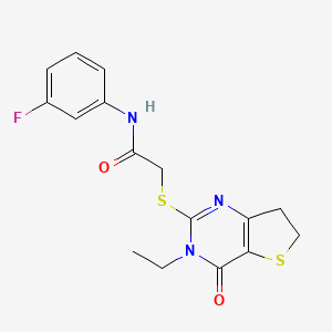 2-((3-ethyl-4-oxo-3,4,6,7-tetrahydrothieno[3,2-d]pyrimidin-2-yl)thio)-N-(3-fluorophenyl)acetamide