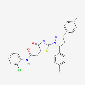 molecular formula C27H22ClFN4O2S B11437365 N-(2-chlorophenyl)-2-{2-[5-(4-fluorophenyl)-3-(4-methylphenyl)-4,5-dihydro-1H-pyrazol-1-yl]-4-oxo-4,5-dihydro-1,3-thiazol-5-yl}acetamide 