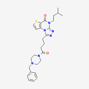 molecular formula C27H34N6O2S B11437411 1-(4-(4-benzylpiperazin-1-yl)-4-oxobutyl)-4-isopentylthieno[2,3-e][1,2,4]triazolo[4,3-a]pyrimidin-5(4H)-one 