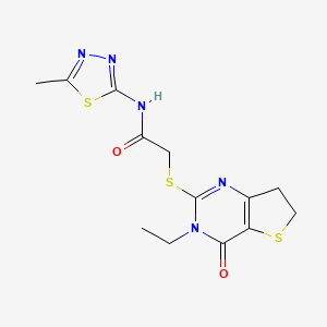 molecular formula C13H15N5O2S3 B11437426 2-((3-ethyl-4-oxo-3,4,6,7-tetrahydrothieno[3,2-d]pyrimidin-2-yl)thio)-N-(5-methyl-1,3,4-thiadiazol-2-yl)acetamide 