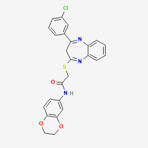 2-{[4-(3-chlorophenyl)-3H-1,5-benzodiazepin-2-yl]sulfanyl}-N-(2,3-dihydro-1,4-benzodioxin-6-yl)acetamide