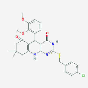 2-[(4-chlorobenzyl)sulfanyl]-5-(2,3-dimethoxyphenyl)-8,8-dimethyl-5,8,9,10-tetrahydropyrimido[4,5-b]quinoline-4,6(3H,7H)-dione