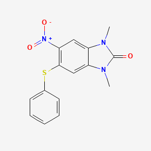 molecular formula C15H13N3O3S B11437633 1,3-dimethyl-5-nitro-6-(phenylsulfanyl)-1,3-dihydro-2H-benzimidazol-2-one 