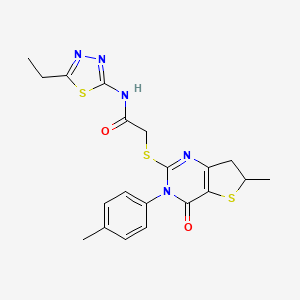 molecular formula C20H21N5O2S3 B11437653 N-(5-Ethyl-1,3,4-thiadiazol-2-YL)-2-{[6-methyl-3-(4-methylphenyl)-4-oxo-3H,4H,6H,7H-thieno[3,2-D]pyrimidin-2-YL]sulfanyl}acetamide 