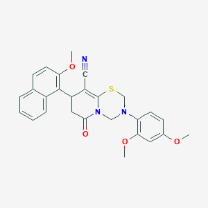 molecular formula C27H25N3O4S B11437681 3-(2,4-dimethoxyphenyl)-8-(2-methoxynaphthalen-1-yl)-6-oxo-3,4,7,8-tetrahydro-2H,6H-pyrido[2,1-b][1,3,5]thiadiazine-9-carbonitrile 