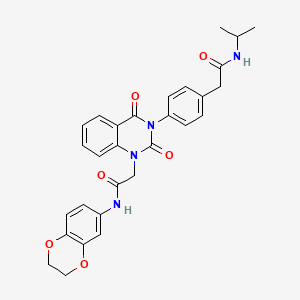 molecular formula C29H28N4O6 B11437691 N-(2,3-dihydrobenzo[b][1,4]dioxin-6-yl)-2-(3-(4-(2-(isopropylamino)-2-oxoethyl)phenyl)-2,4-dioxo-3,4-dihydroquinazolin-1(2H)-yl)acetamide 