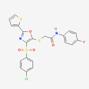 2-({4-[(4-chlorophenyl)sulfonyl]-2-(thiophen-2-yl)-1,3-oxazol-5-yl}sulfanyl)-N-(4-fluorophenyl)acetamide