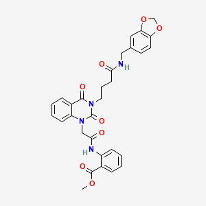 methyl 2-(2-(3-(4-((benzo[d][1,3]dioxol-5-ylmethyl)amino)-4-oxobutyl)-2,4-dioxo-3,4-dihydroquinazolin-1(2H)-yl)acetamido)benzoate