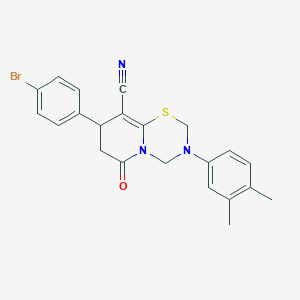 molecular formula C22H20BrN3OS B11437897 8-(4-bromophenyl)-3-(3,4-dimethylphenyl)-6-oxo-3,4,7,8-tetrahydro-2H,6H-pyrido[2,1-b][1,3,5]thiadiazine-9-carbonitrile 