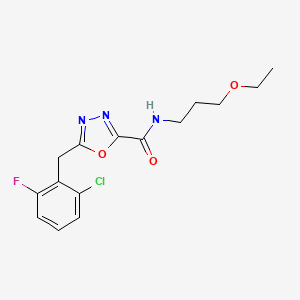 molecular formula C15H17ClFN3O3 B11437900 5-[(2-chloro-6-fluorophenyl)methyl]-N-(3-ethoxypropyl)-1,3,4-oxadiazole-2-carboxamide 