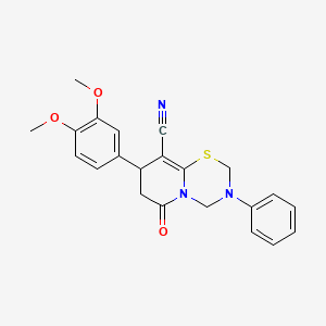 8-(3,4-dimethoxyphenyl)-6-oxo-3-phenyl-3,4,7,8-tetrahydro-2H,6H-pyrido[2,1-b][1,3,5]thiadiazine-9-carbonitrile