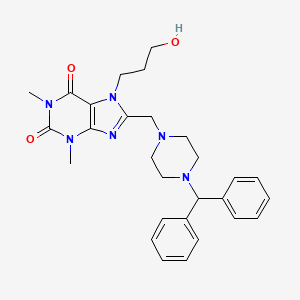 8-[(4-benzhydrylpiperazin-1-yl)methyl]-7-(3-hydroxypropyl)-1,3-dimethyl-3,7-dihydro-1H-purine-2,6-dione