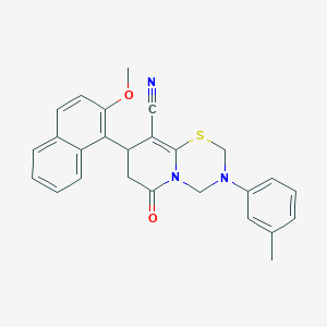 molecular formula C26H23N3O2S B11438031 8-(2-methoxynaphthalen-1-yl)-3-(3-methylphenyl)-6-oxo-3,4,7,8-tetrahydro-2H,6H-pyrido[2,1-b][1,3,5]thiadiazine-9-carbonitrile 