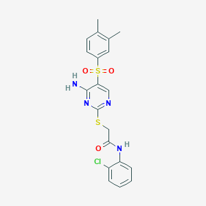 molecular formula C20H19ClN4O3S2 B11438044 2-((4-amino-5-((3,4-dimethylphenyl)sulfonyl)pyrimidin-2-yl)thio)-N-(2-chlorophenyl)acetamide 