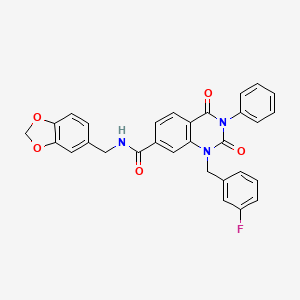 N-(1,3-benzodioxol-5-ylmethyl)-1-(3-fluorobenzyl)-2,4-dioxo-3-phenyl-1,2,3,4-tetrahydroquinazoline-7-carboxamide