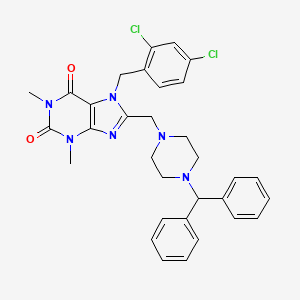 molecular formula C32H32Cl2N6O2 B11438112 8-[(4-benzhydrylpiperazin-1-yl)methyl]-7-(2,4-dichlorobenzyl)-1,3-dimethyl-3,7-dihydro-1H-purine-2,6-dione 