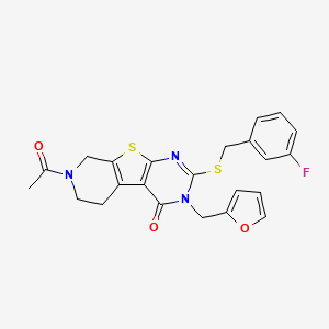 11-acetyl-5-[(3-fluorophenyl)methylsulfanyl]-4-(furan-2-ylmethyl)-8-thia-4,6,11-triazatricyclo[7.4.0.02,7]trideca-1(9),2(7),5-trien-3-one