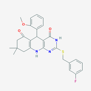 2-[(3-fluorobenzyl)sulfanyl]-5-(2-methoxyphenyl)-8,8-dimethyl-5,8,9,10-tetrahydropyrimido[4,5-b]quinoline-4,6(3H,7H)-dione