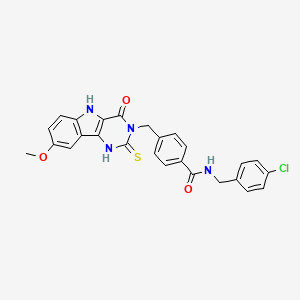 N-[(4-chlorophenyl)methyl]-4-[(8-methoxy-4-oxo-2-sulfanylidene-1,5-dihydropyrimido[5,4-b]indol-3-yl)methyl]benzamide